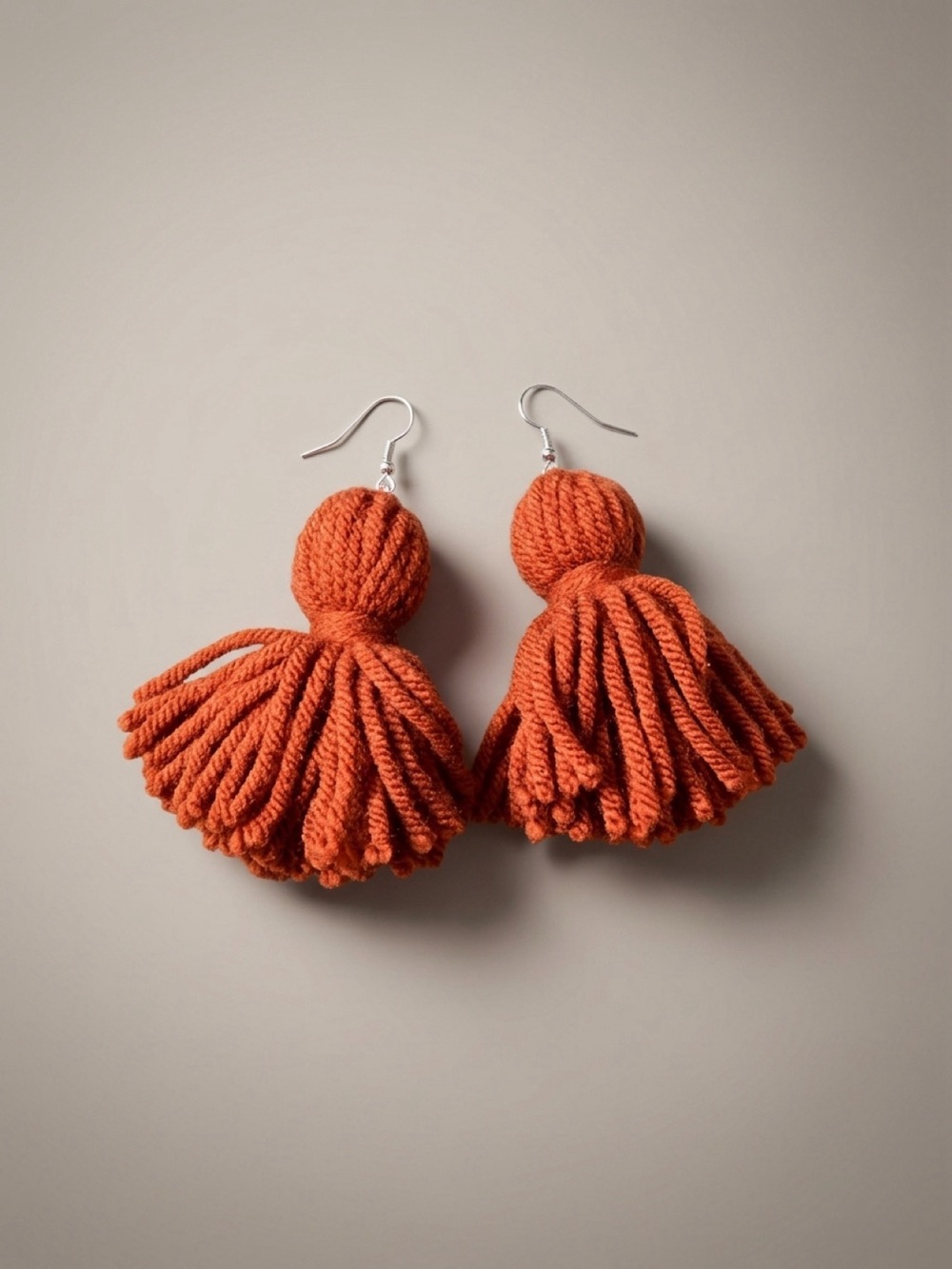 Handmade Burnt Orange Tassel Drop Earrings - Women Jewelry